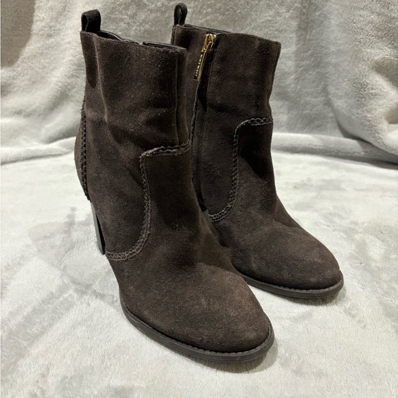 Nine West Chocolate Brown Suede Heeled Ankle Booties - Picture 3 of 4
